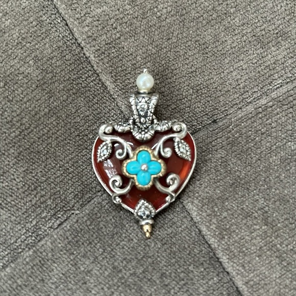 Barbara Bixby Heart Enhancer Carnelian Turquoise and Pearl - Picture 5 of 9
